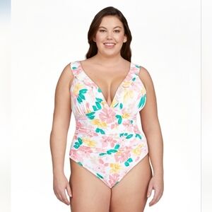 Time and Tru 1X (16W–18W) Floral One-Piece Swimsuit NWT